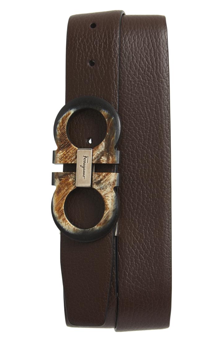 Men's Salvatore Ferragamo Double Gancio Reversible Leather Belt - Taupe/ Nero