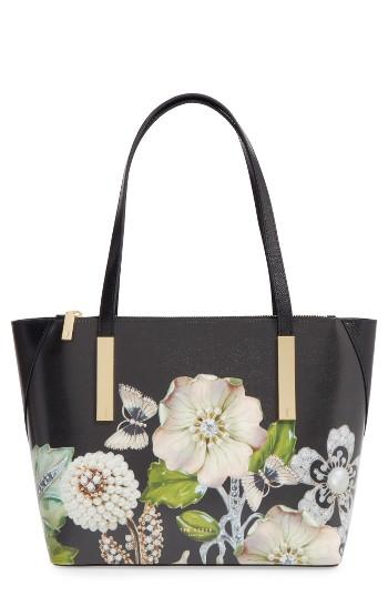 Ted Baker Small London Gem Gardens Leather Shopper - Black