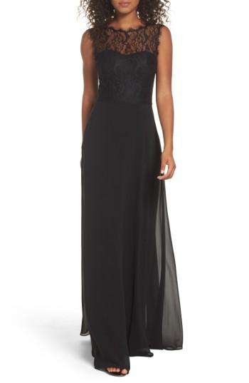 Women's Hayley Paige Occasions Lace & Chiffon A-line Gown - Black