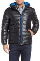 Men's Cole Haan Quilted Faux Leather Hooded Puffer Jacket