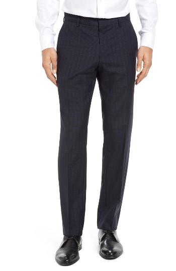 Men's Boss Genesis Flat Front Plaid Wool Trousers R - Blue