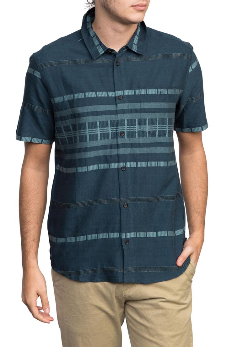 Men's Rvca Krazy Kat Woven Shirt, Size - Blue