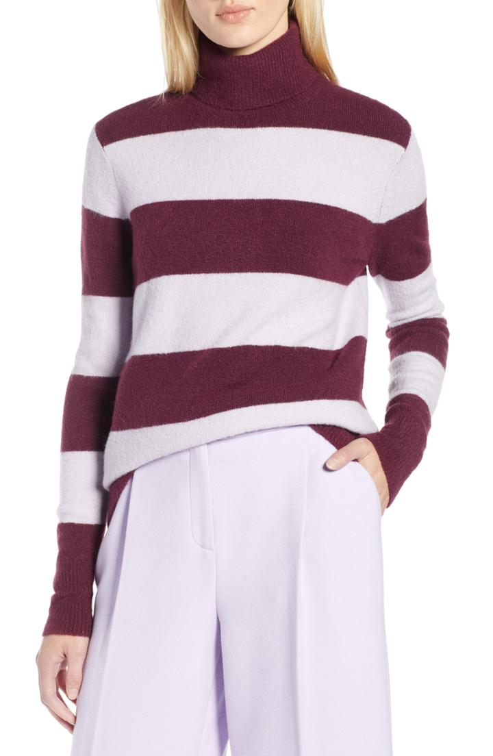 Women's Halogen X Atlantic-pacific Stripe Turtleneck Sweater, Size - Green