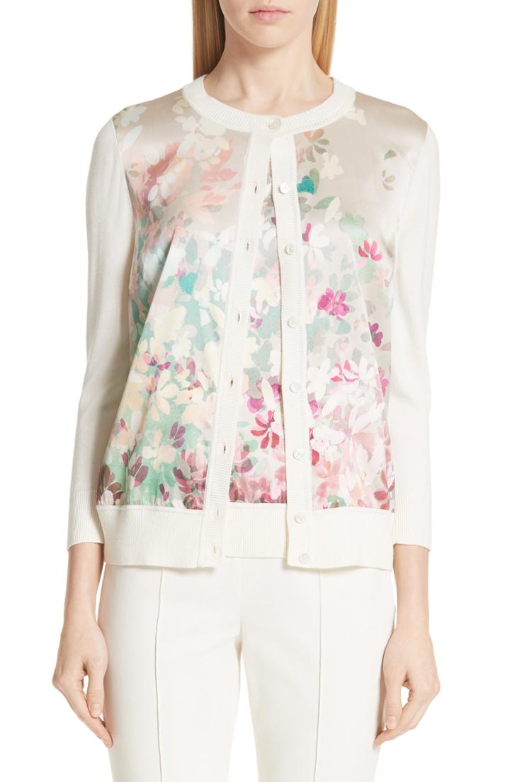 Women's St. John Collection Floral Print Cardigan - Ivory