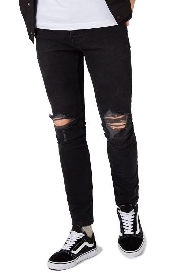 Men's Topman Ripped Skinny Fit Jeans X 34 - Black