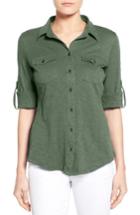 Women's Caslon Roll Sleeve Cotton Knit Shirt - Green