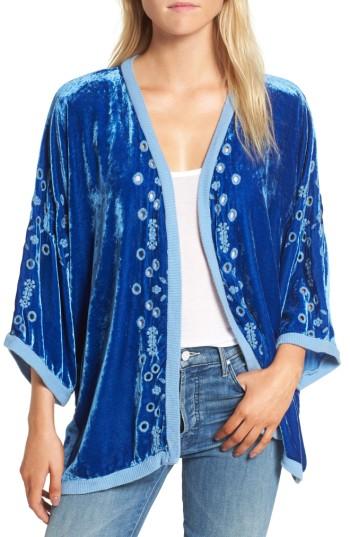 Women's Johnny Was Greban Velvet Kimono Wrap - Blue