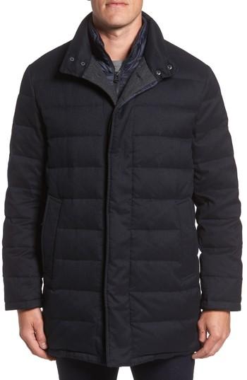 Men's Cole Haan Stand Collar Quilted Down Coat With Inset Bib