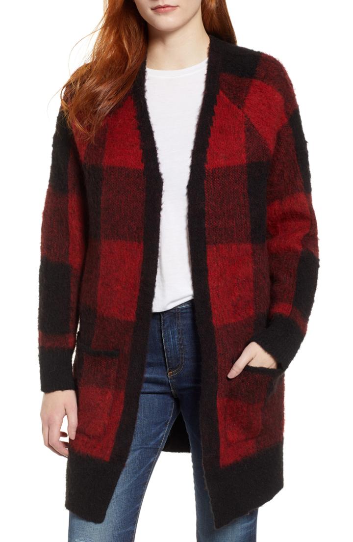 Women's Lucky Brand Buffalo Check Cardigan - Red