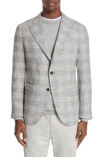 Men's Eleventy Trim Fit Houndstooth Alpaca Wool Blend Sport Coat Us / 48 Eu R - Grey