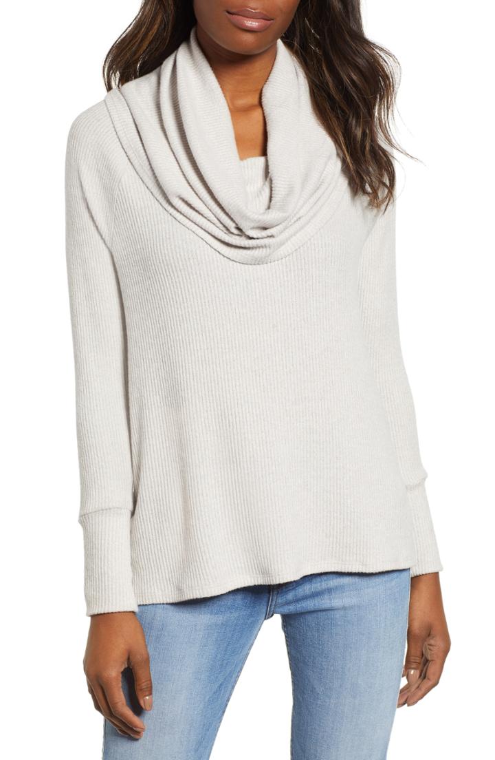 Women's Gibson X Living In Yellow Ribbed Cowl Neck Sweater - Coral