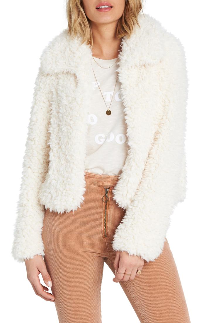 Women's Billabong Fur Keeps Faux Fur Crop Jacket - White