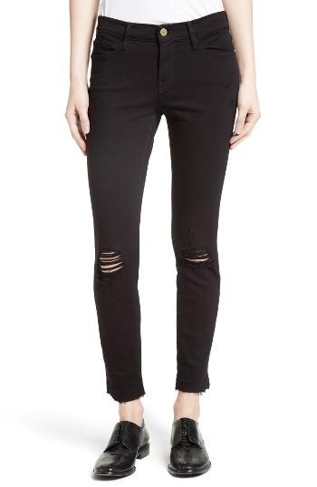 Women's Frame Distressed Release Hem Skinny Jeans - Black