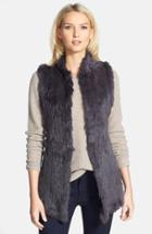 Women's Love Token Genuine Rabbit Fur & Knit Vest - Black