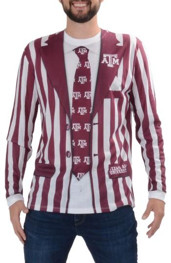 Men's Faux Real College Sports Suit & Tie Costume T-shirt - Burgundy
