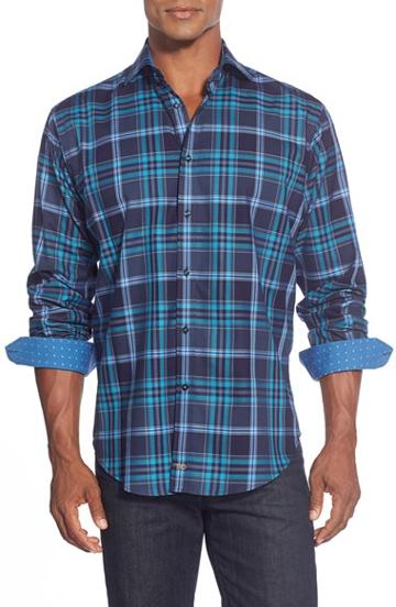 Men's Thomas Dean Fit Plaid Sport Shirt