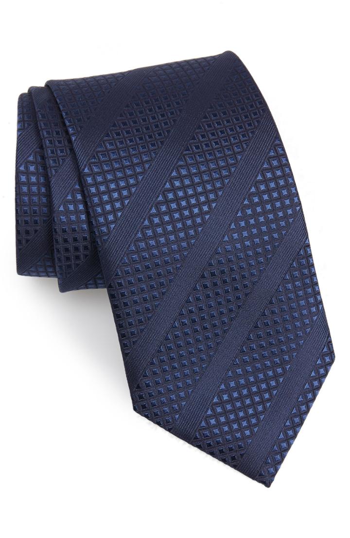 Men's David Donahue Diagonal Stripe Silk Tie, Size - Blue