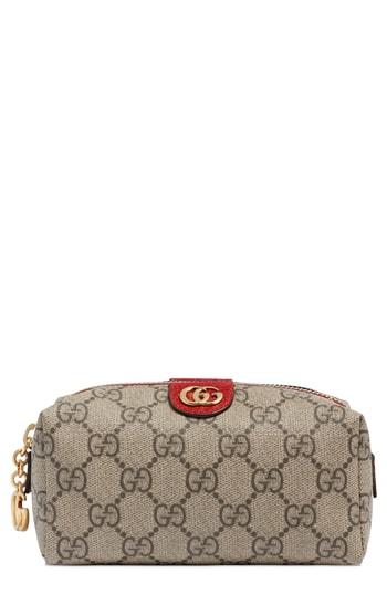 Gucci Mini Ophidia Canvas Cosmetics Pouch, Size - Beige Ebony/ Hibiscus Red