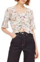 Women's Topshop Ruby Magical Leopard Ruched Blouse Us (fits Like 0) - Ivory