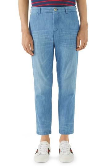 Men's Gucci Stonewashed Bleach Denim Pants - Blue