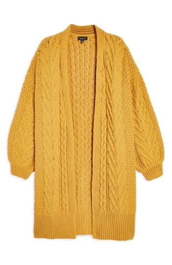 Women's Topshop Long Open Front Cardi Us (fits Like 0) - Yellow