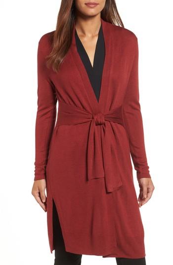 Petite Women's Nic+zoe Silk Blend Trench Cardigan, Size P - Red