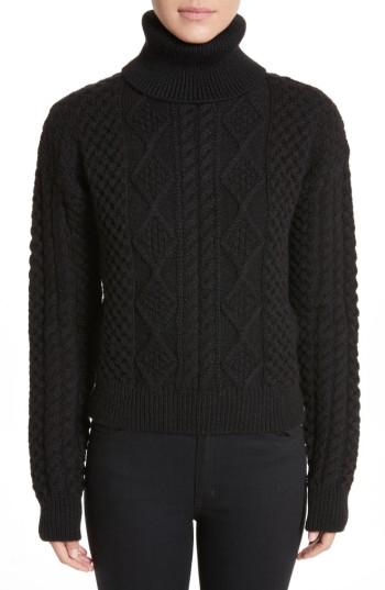 Women's Saint Laurent Cable Knit Wool Turtleneck Sweater