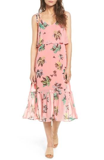 Women's Line & Dot Riza Ruffle Print Midi Dress - Pink