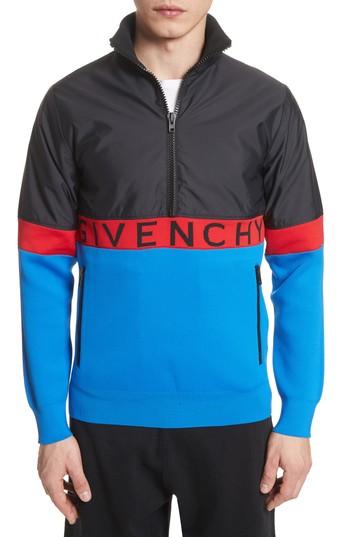 Men's Givenchy Colorblock Pullover Track Jacket - Blue