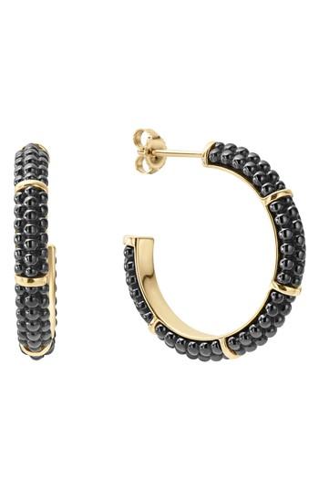 Women's Lagos Gold & Black Caviar Hoop Earrings