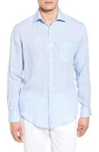 Men's Peter Millar Classic Fit Crown Cool Linen Sport Shirt, Size - Blue