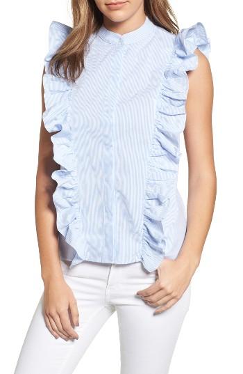 Women's Halogen Ruffle Trim Stretch Poplin Top - Blue