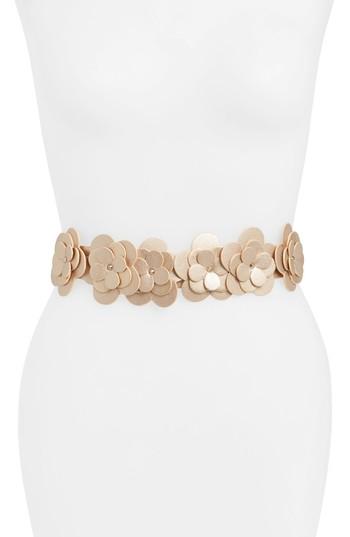 Women's Nordstrom Floral Applique Stretch Faux Leather Belt - Rose Gold