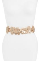 Women's Nordstrom Floral Applique Stretch Faux Leather Belt - Rose Gold