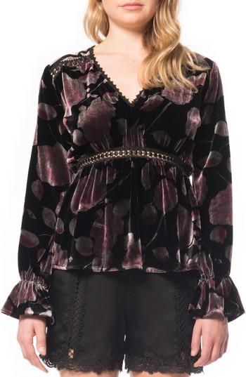 Women's Willow & Clay Print Velvet Top - Black