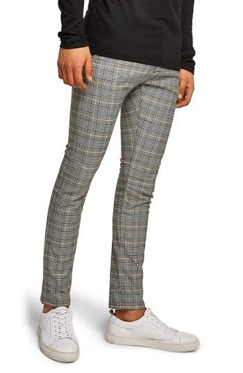Men's Topman Stretch Skinny Fit Check Chinos X 34 - Grey