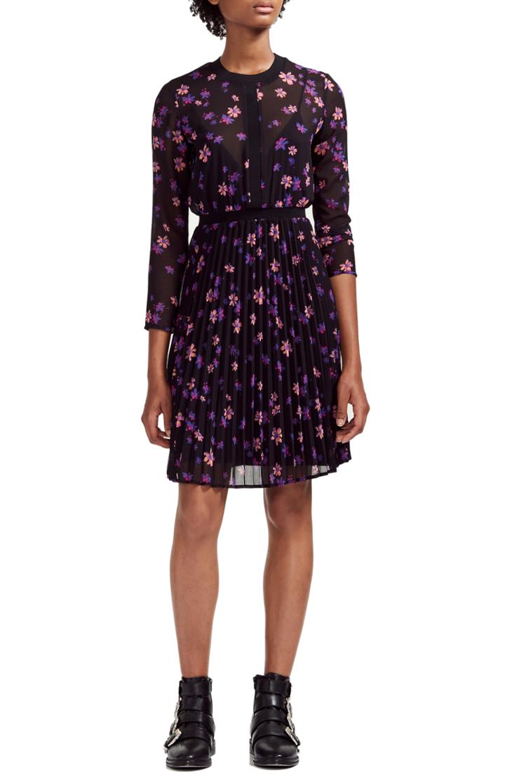 Women's Maje Rivoline Pleated Chiffon Shirtdress - Blue