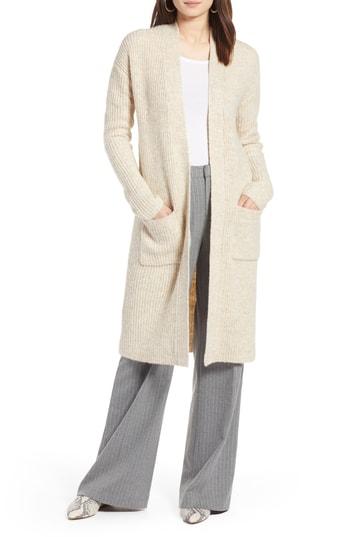 Women's Halogen Long Open Front Cardigan - Beige