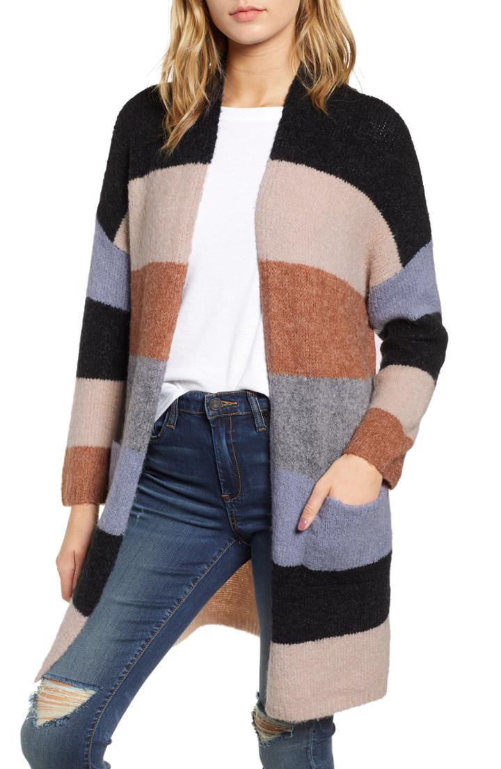 Women's Dreamers By Debut Stripe Long Cardigan - Black