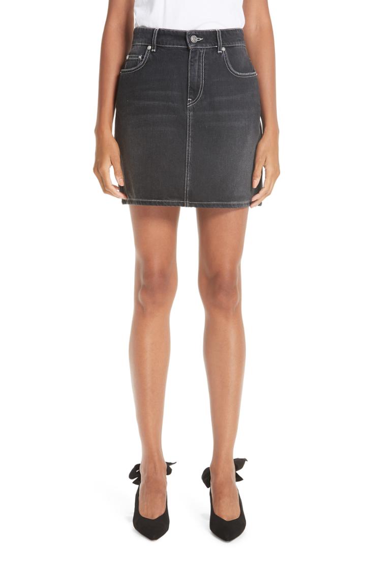 Women's Ganni Black Washed Denim Miniskirt Us / 34 Eu - Black