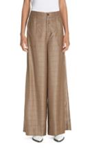 Women's Ganni Merkel Glen Plaid Wide Leg Silk & Wool Pants Us / 38 Eu - White