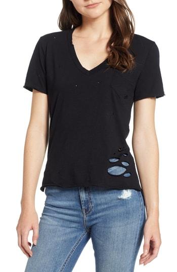 Women's Prince Peter Distressed V-neck Tee - Black