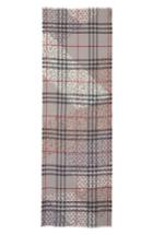 Women's Burberry Patchwork Floral & Check Wool & Silk Scarf, Size - Blue