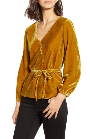 Women's J.crew Faux Wrap Velvet Top - Metallic