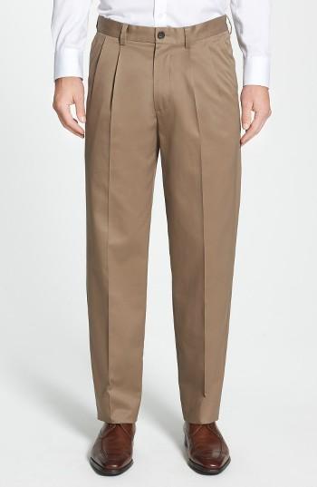 Men's Nordstrom Men's Shop 'classic' Smartcare(tm) Relaxed Fit Double Pleated Cotton Pants X 33 - Beige (online Only)