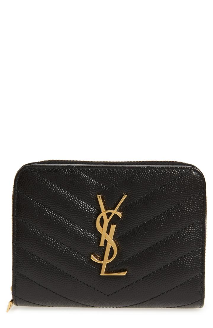 Women's Saint Laurent Monogramme Compact Quilted Zip Around Wallet -