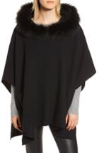 Women's Fleurette Wool Poncho With Genuine Fox Fur Trimmed Hood - Black