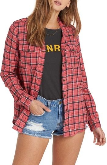 Women's Billabong Venture Out Plaid Top - Pink