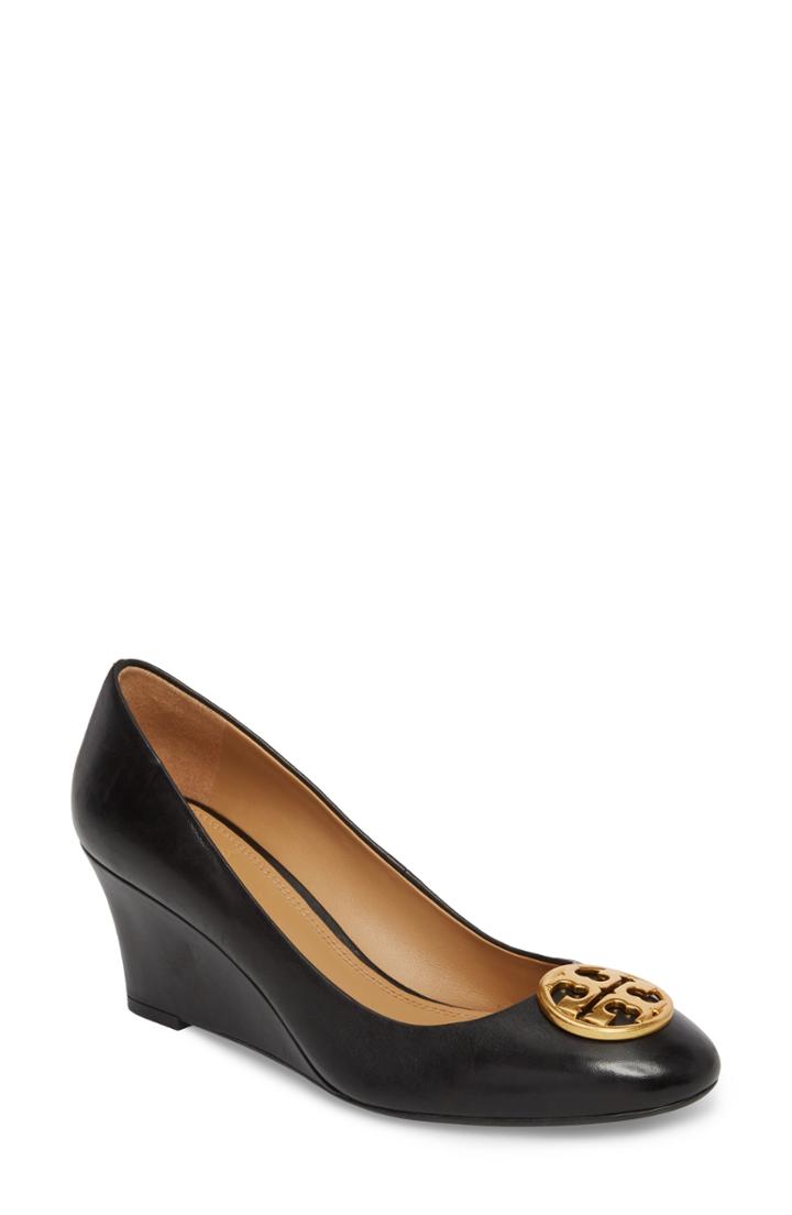Women's Tory Burch Chelsea Logo Medallion Wedge .5 M - Black