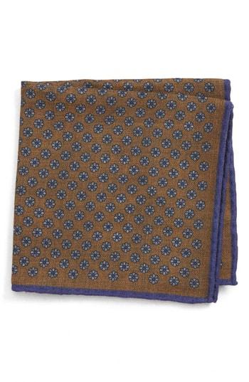 Men's Canali Medallion Wool Pocket Square, Size - Brown